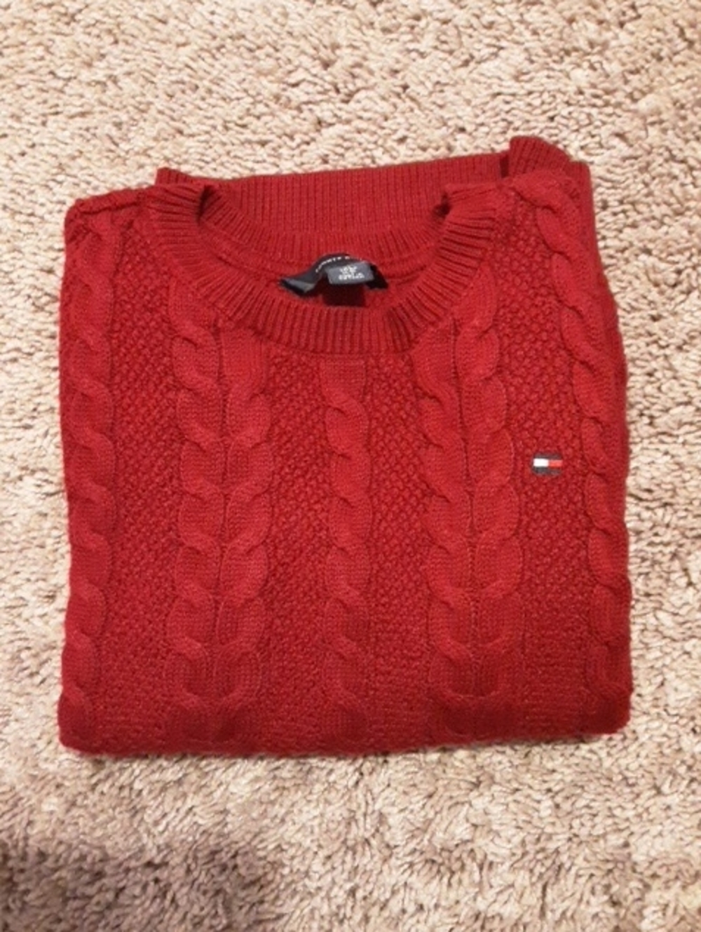 Tommy Hilfiger Kid's Red Cable-Knit Crewneck Sweater